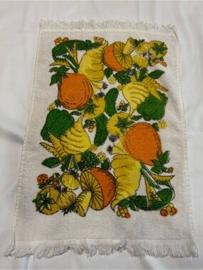 Vtg 70's Mushroom Cannon Kitchen Hand Towel Dish USA Cotton Terry Cloth MCM